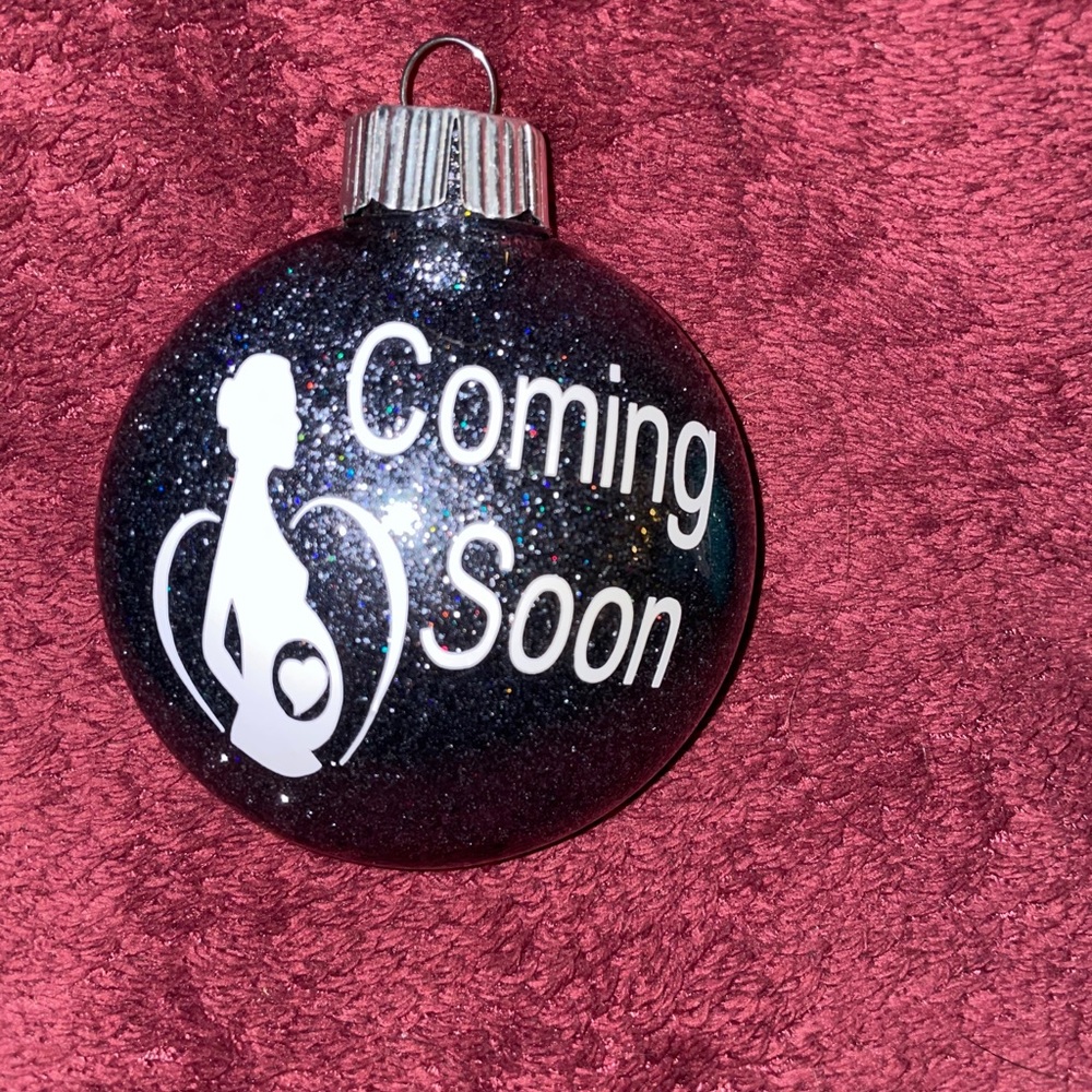 Black glitter coming soon ornament